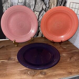 Fiestaware Rose Dinner Plate 10.5"  3 Preowned Cobalt Pink  Orange Pre Owned
